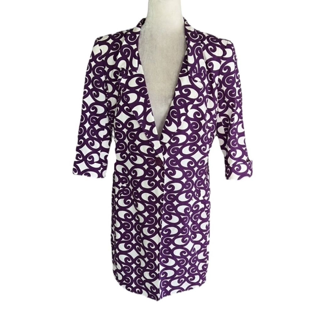 Lafayette 148  Purple & White Geometric Swirl Printed Blazer / Mini Dress - 10